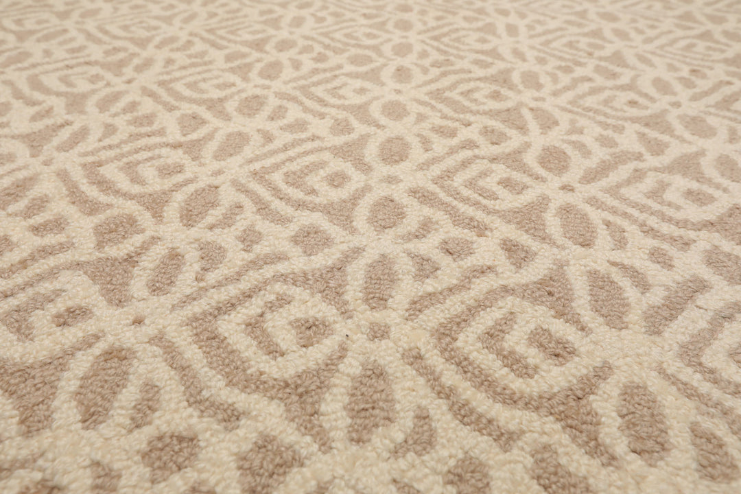 Multi Size Ivory Tan Color Hand Tufted Geometric New Zealand Wool Modern Oriental Rug