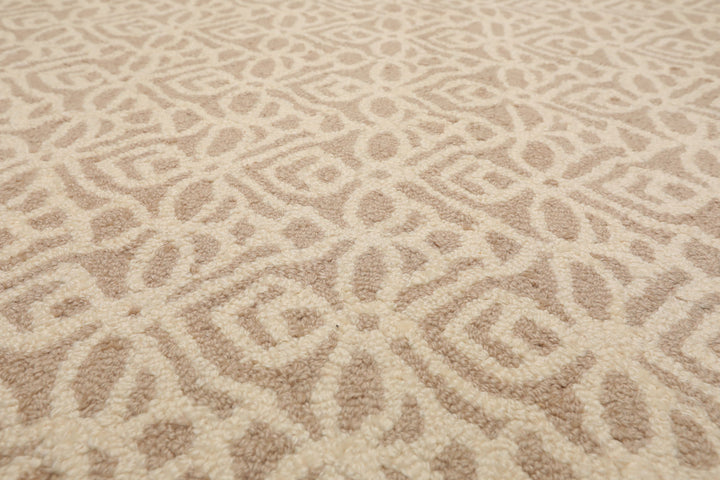 Multi Size Ivory Tan Color Hand Tufted Geometric New Zealand Wool Modern Oriental Rug
