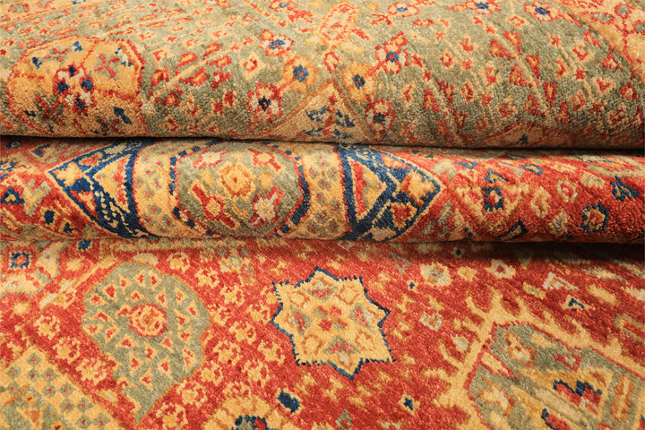 9x12 Burnt Orange, Gold, Celadone Color Hand Knotted Cairene Mamluk Wool Traditional Oriental Rug