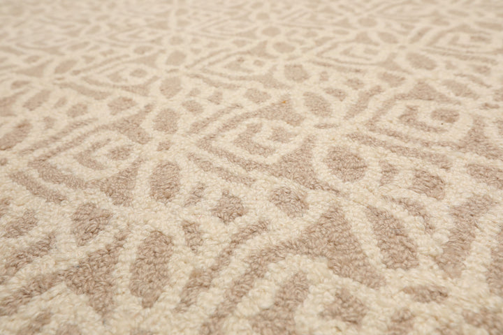 Multi Size Ivory Tan Color Hand Tufted Geometric New Zealand Wool Modern Oriental Rug