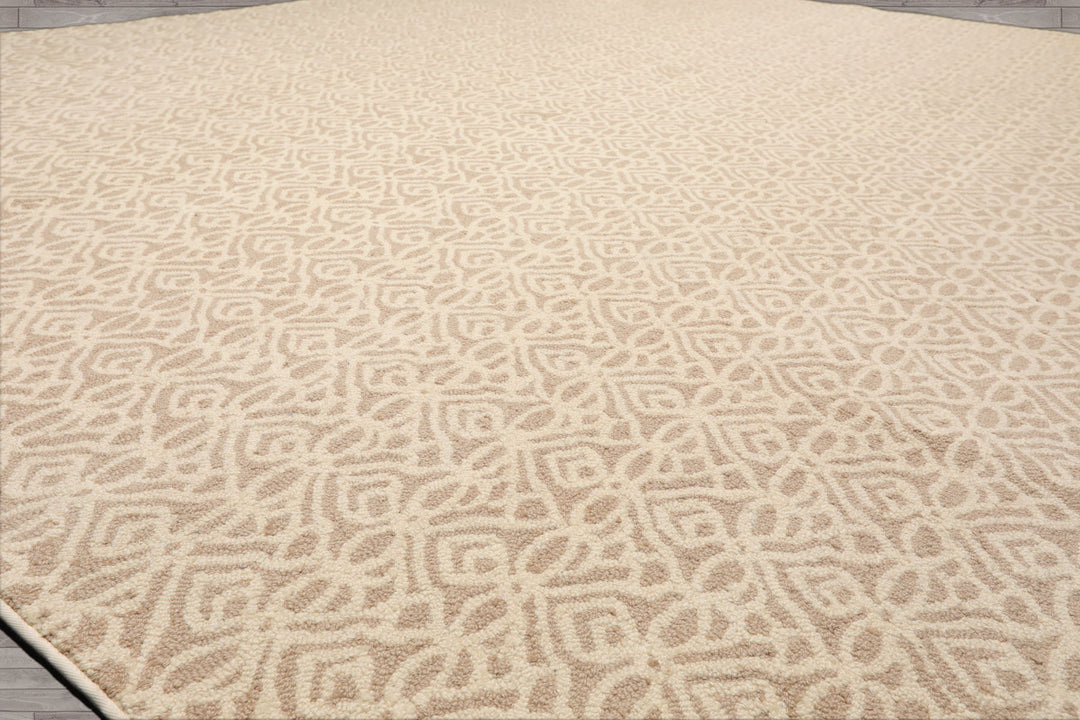Multi Size Ivory Tan Color Hand Tufted Geometric New Zealand Wool Modern Oriental Rug