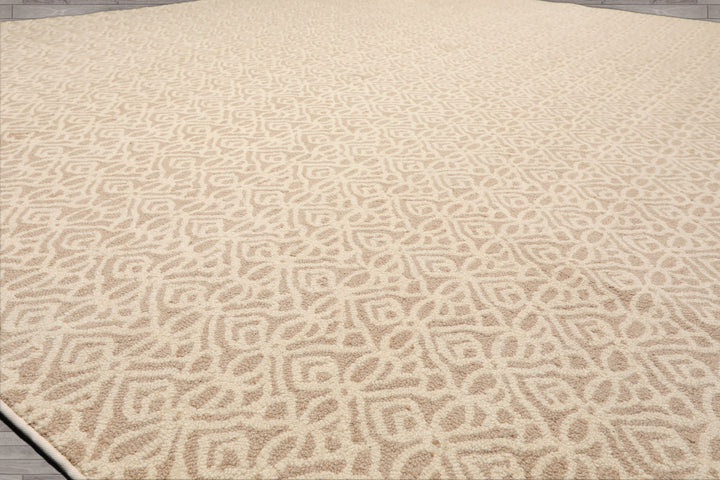 Multi Size Ivory Tan Color Hand Tufted Geometric New Zealand Wool Modern Oriental Rug