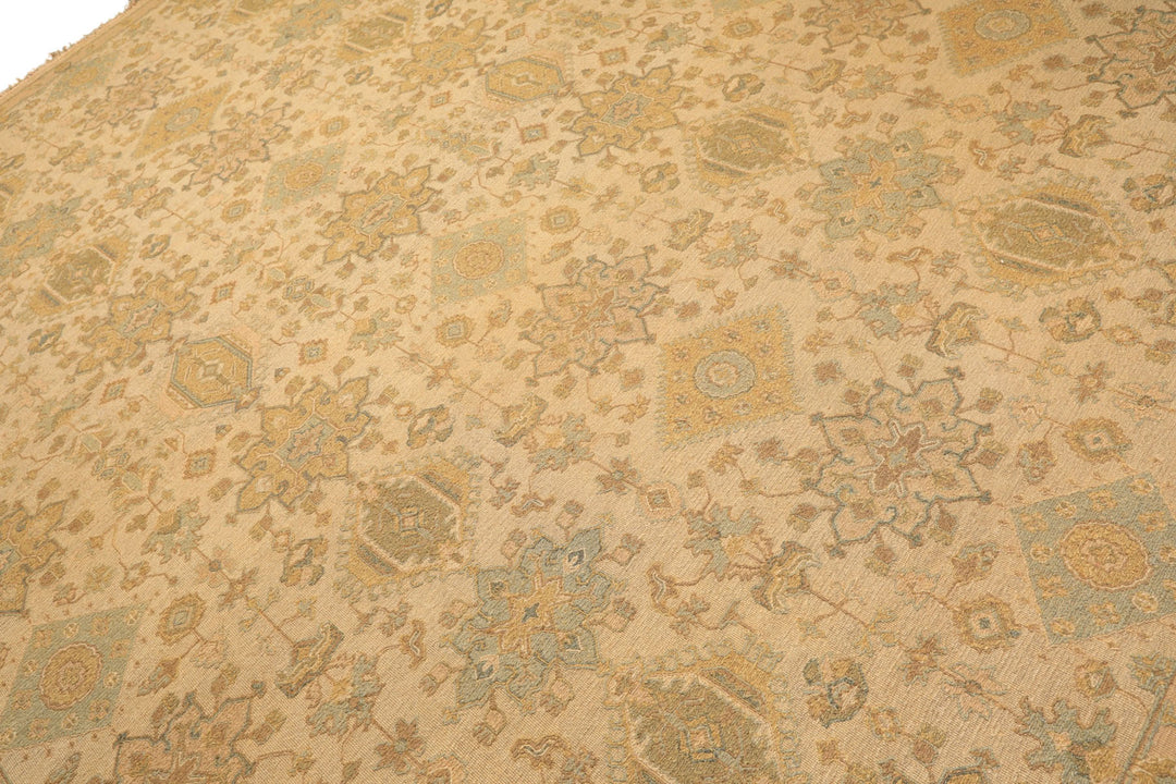 9x12 Beige, Mint, Peach Color Hand Knotted Soumak Wool Transitional Oriental Rug