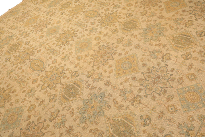 9x12 Beige, Mint, Peach Color Hand Knotted Soumak Wool Transitional Oriental Rug