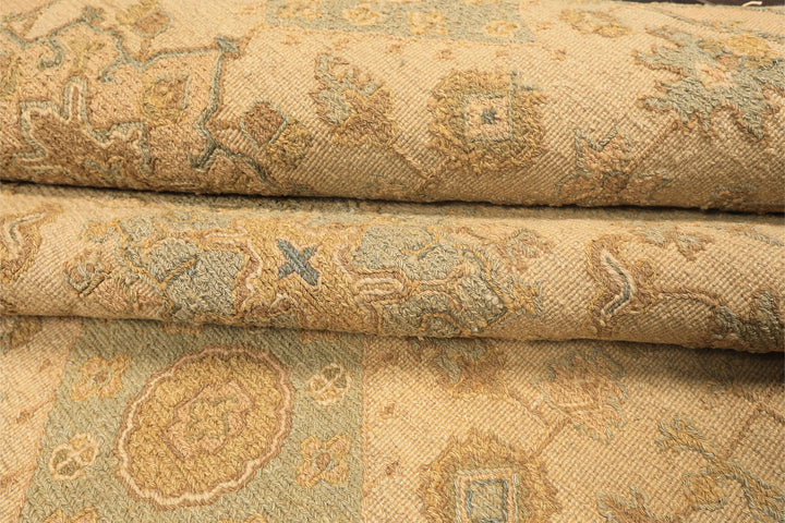 9x12 Beige, Mint, Peach Color Hand Knotted Soumak Wool Transitional Oriental Rug