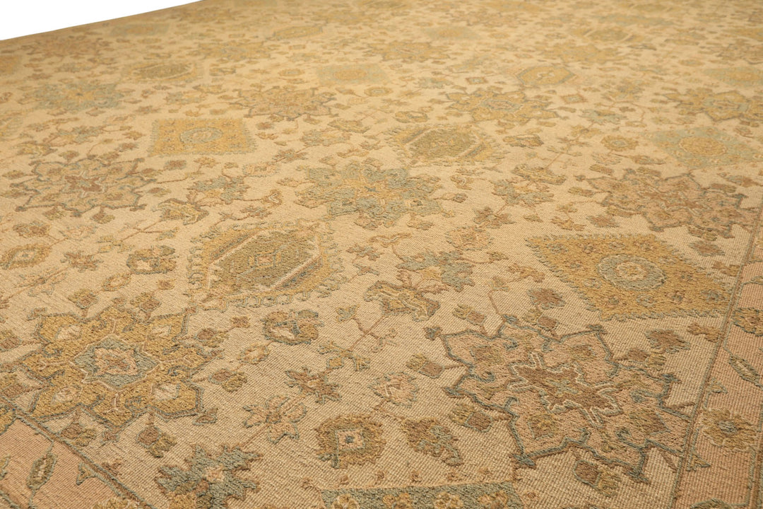 9x12 Beige, Mint, Peach Color Hand Knotted Soumak Wool Transitional Oriental Rug