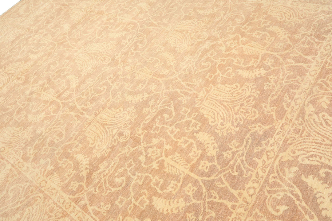 9x12 Tan, Ivory, Color Hand Knotted Peshawar Wool Transitional Oriental Rug