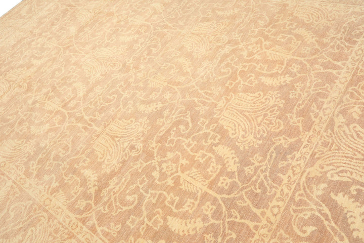 9x12 Tan, Ivory, Color Hand Knotted Peshawar Wool Transitional Oriental Rug