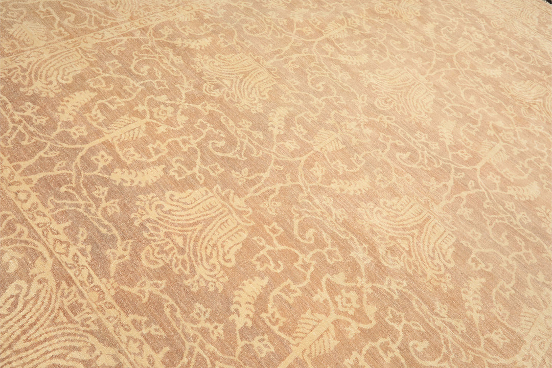 9x12 Tan, Ivory, Color Hand Knotted Peshawar Wool Transitional Oriental Rug