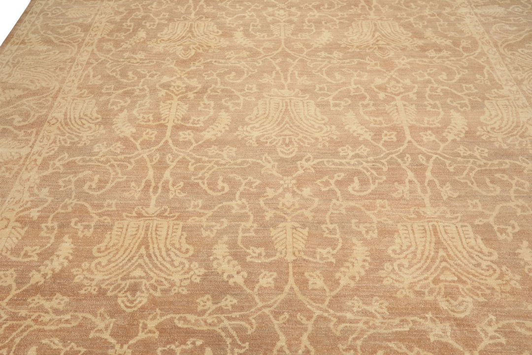9x12 Tan, Ivory, Color Hand Knotted Peshawar Wool Transitional Oriental Rug