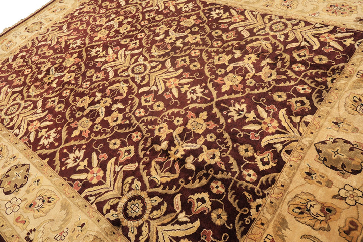 9x12 Maroon, Light Gold, Beige Color Hand Knotted Agra New Zealand Wool Traditional Oriental Rug