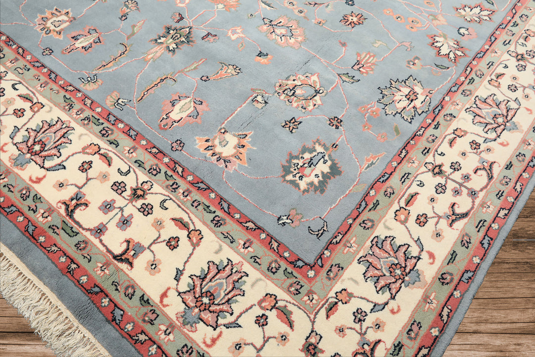 8x10 Baby Blue, Ivory, Pink Color Hand Knotted Kashan Wool Traditional/ Botanical Oriental Rug