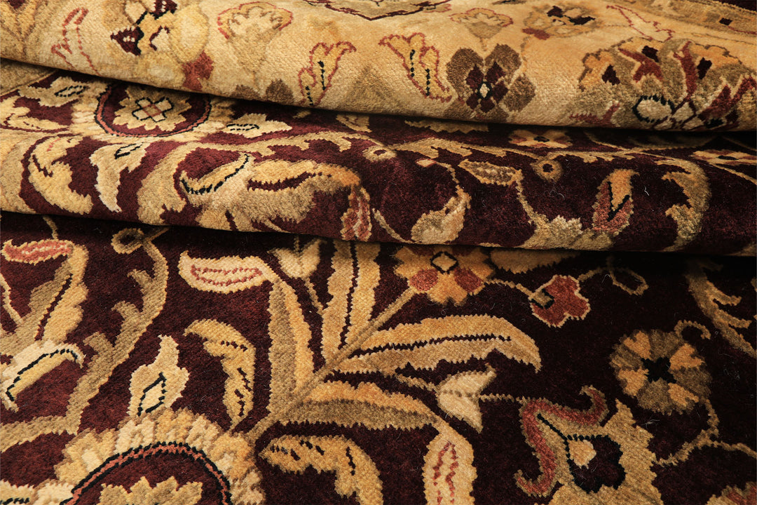 9x12 Maroon, Light Gold, Beige Color Hand Knotted Agra New Zealand Wool Traditional Oriental Rug