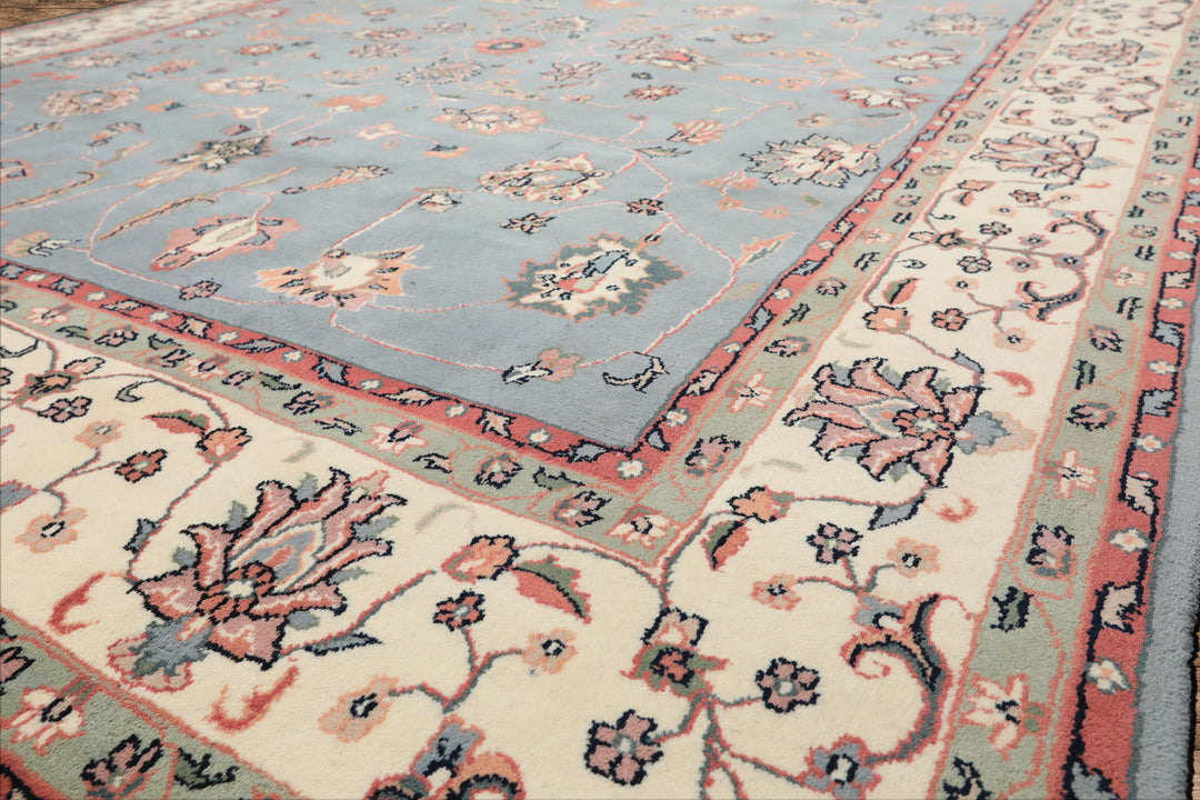 8x10 Baby Blue, Ivory, Pink Color Hand Knotted Kashan Wool Traditional/ Botanical Oriental Rug