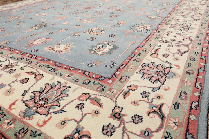 8x10 Baby Blue, Ivory, Pink Color Hand Knotted Kashan Wool Traditional/ Botanical Oriental Rug