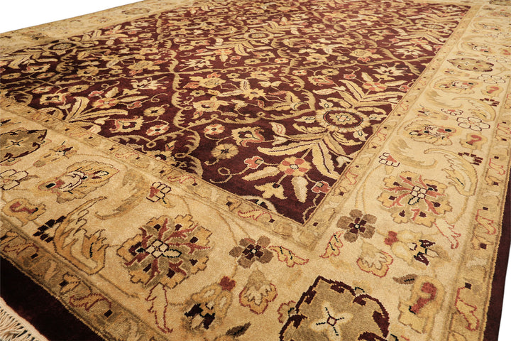 9x12 Maroon, Light Gold, Beige Color Hand Knotted Agra New Zealand Wool Traditional Oriental Rug