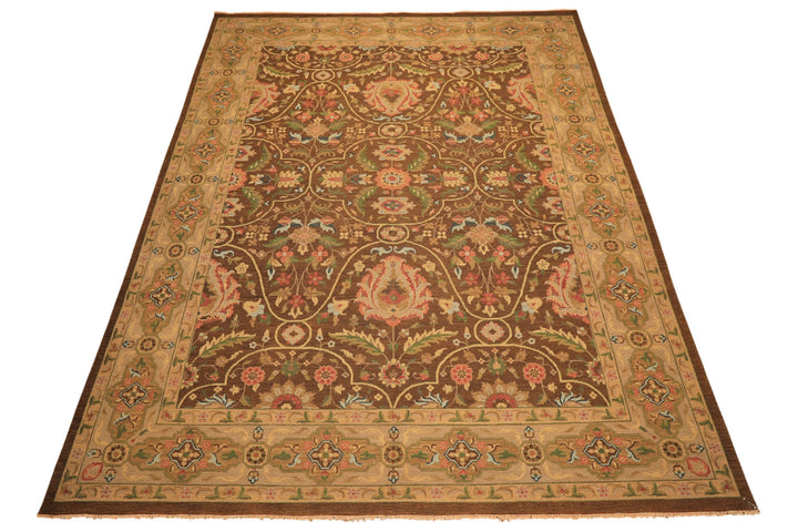 9x12 Brown, Taupe, Green Color Hand Knotted Soumak Wool Transitional Oriental Rug