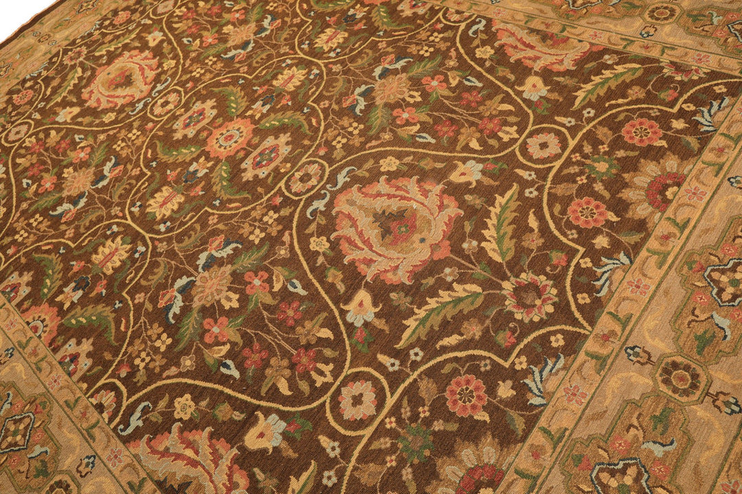 9x12 Brown, Taupe, Green Color Hand Knotted Soumak Wool Transitional Oriental Rug
