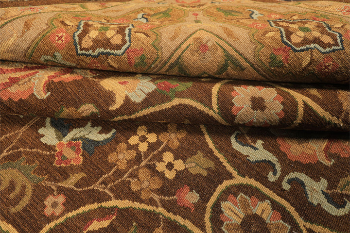 9x12 Brown, Taupe, Green Color Hand Knotted Soumak Wool Transitional Oriental Rug