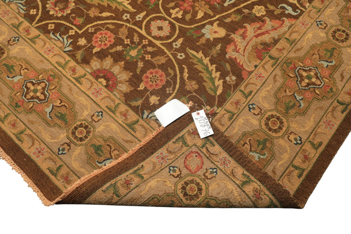 9x12 Brown, Taupe, Green Color Hand Knotted Soumak Wool Transitional Oriental Rug
