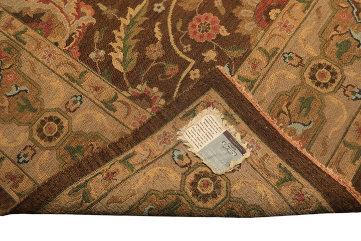 9x12 Brown, Taupe, Green Color Hand Knotted Soumak Wool Transitional Oriental Rug