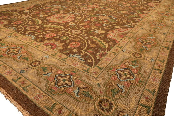 9x12 Brown, Taupe, Green Color Hand Knotted Soumak Wool Transitional Oriental Rug