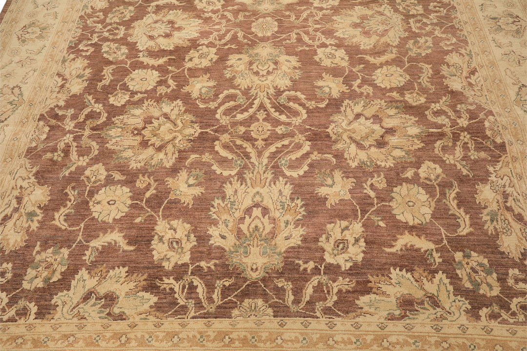 9x12 Taupe, Ivory, Tan Color Hand Knotted Chobi Peshawar Wool Transitional Oriental Rug