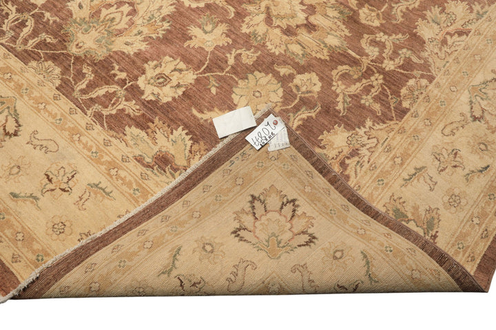 9x12 Taupe, Ivory, Tan Color Hand Knotted Chobi Peshawar Wool Transitional Oriental Rug