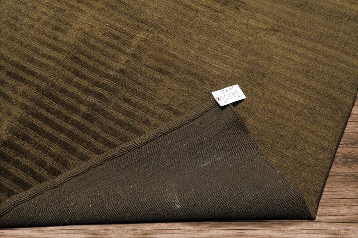8x11 Dark Green, , Color Hand Knotted Tibetan Wool Modern & Contemporary / ribbed Oriental Rug