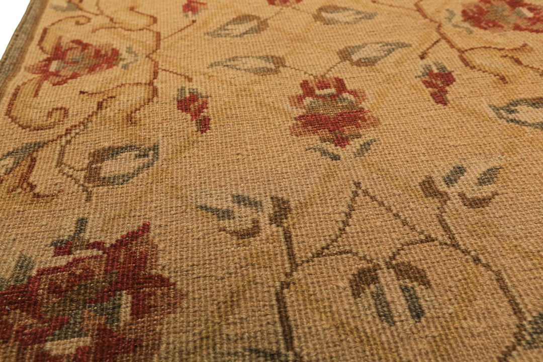 Runner Beige, Rust, Gold Color Hand Knotted Soumak Wool Transitional Oriental Rug