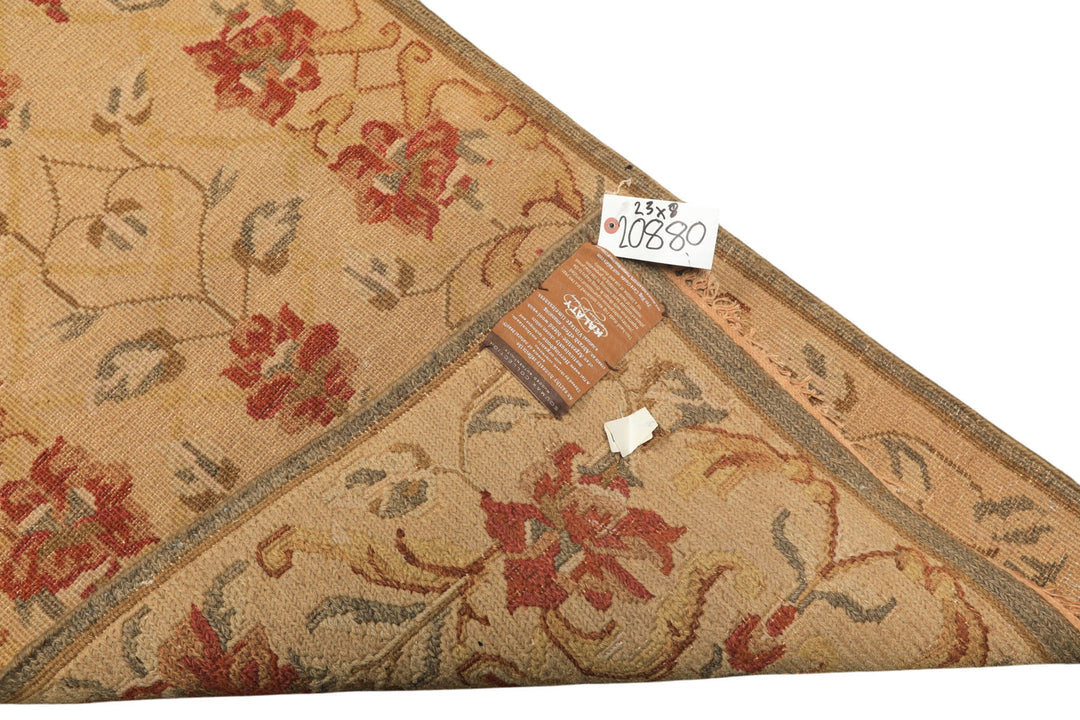 Runner Beige, Rust, Gold Color Hand Knotted Soumak Wool Transitional Oriental Rug