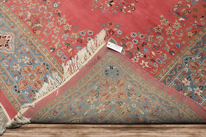 9x12 Pink, Blue, Sage Color Hand Knotted Kashan Wool Traditional/ Botanical Oriental Rug