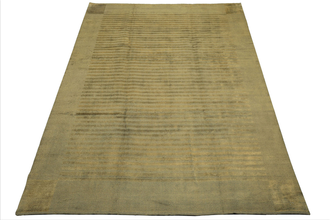 8x11 Olive, Green, Color Hand Knotted Tibetan Wool Modern & Contemporary / ribbed Oriental Rug