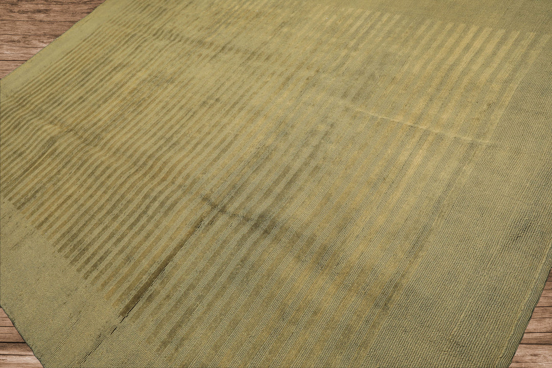 8x11 Olive, Green, Color Hand Knotted Tibetan Wool Modern & Contemporary / ribbed Oriental Rug