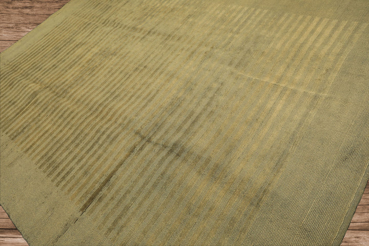 8x11 Olive, Green, Color Hand Knotted Tibetan Wool Modern & Contemporary / ribbed Oriental Rug