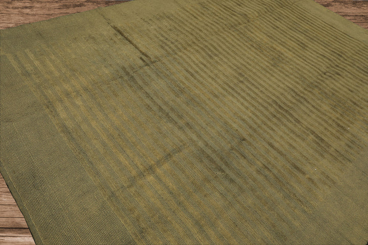 8x11 Olive, Green, Color Hand Knotted Tibetan Wool Modern & Contemporary / ribbed Oriental Rug