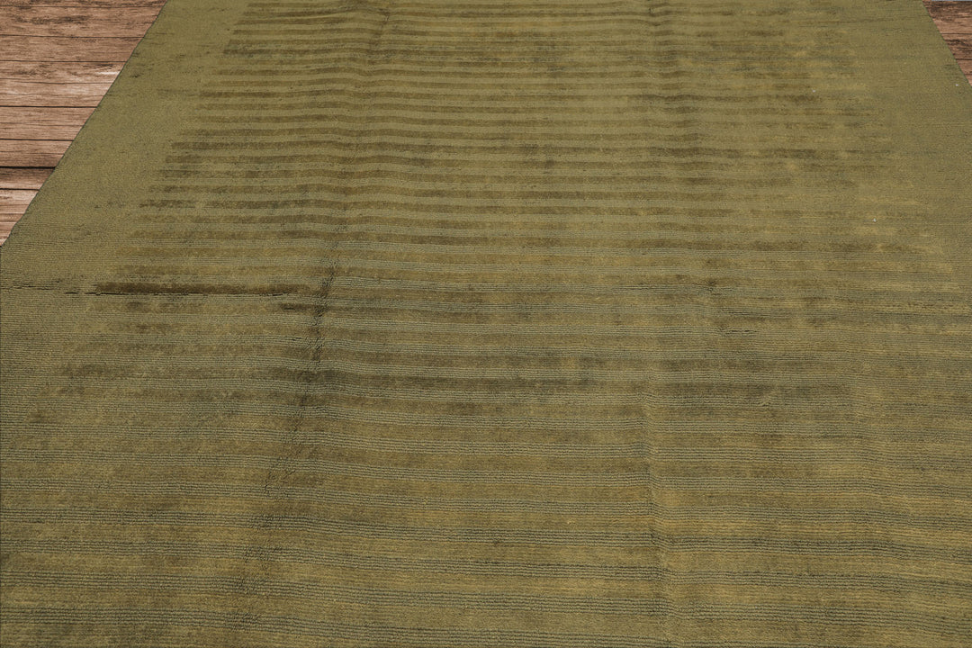 8x11 Olive, Green, Color Hand Knotted Tibetan Wool Modern & Contemporary / ribbed Oriental Rug