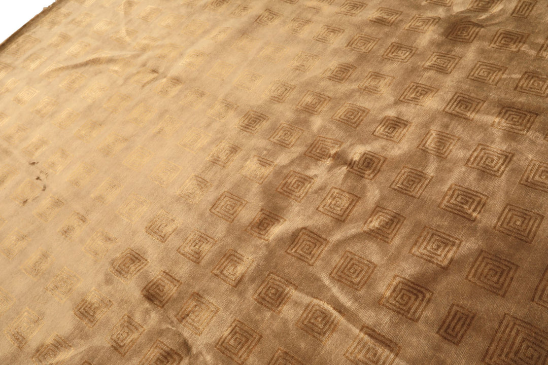 Round Tan, Gold, Color Hand Knotted Tibetan New Zealand Wool Transitional Oriental Rug