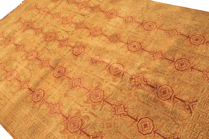 6x9 Caramel, Rust, Mint Color Hand Knotted Agra Wool Transitional Oriental Rug