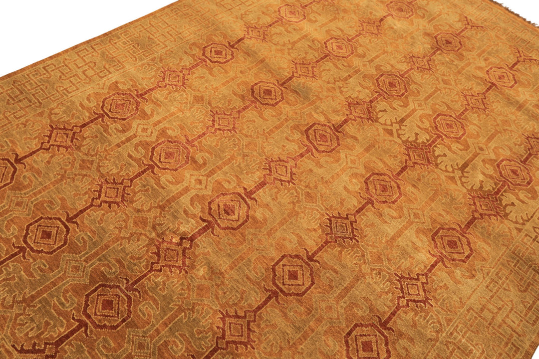 6x9 Caramel, Rust, Mint Color Hand Knotted Agra Wool Transitional Oriental Rug