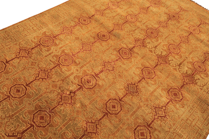 6x9 Caramel, Rust, Mint Color Hand Knotted Agra Wool Transitional Oriental Rug