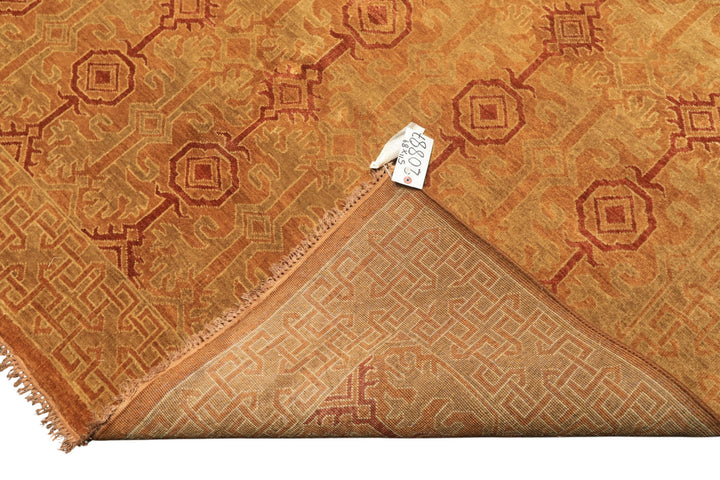 6x9 Caramel, Rust, Mint Color Hand Knotted Agra Wool Transitional Oriental Rug