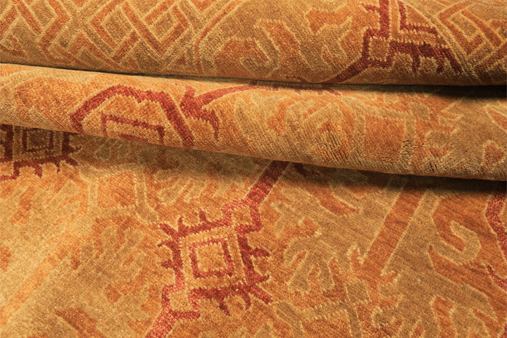 6x9 Caramel, Rust, Mint Color Hand Knotted Agra Wool Transitional Oriental Rug