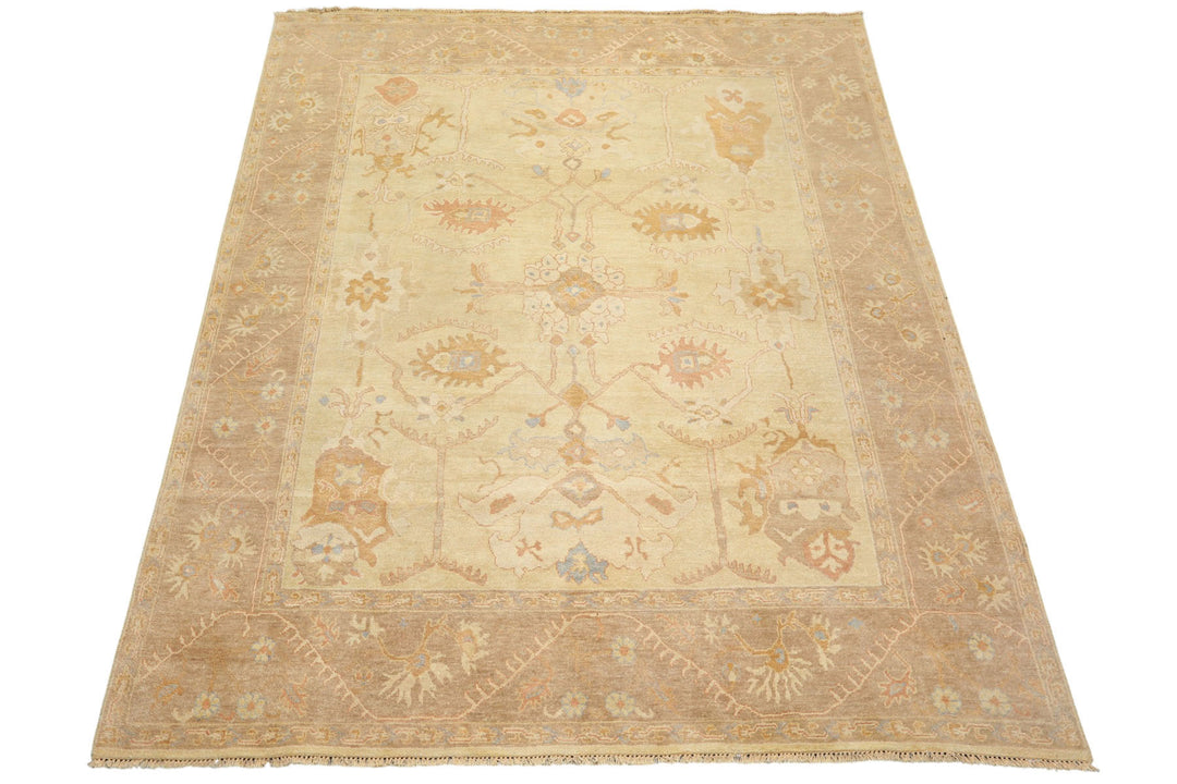 8x10 Ivory, Beige, Taupe Color Hand Knotted Oushak Wool Transitional Oriental Rug