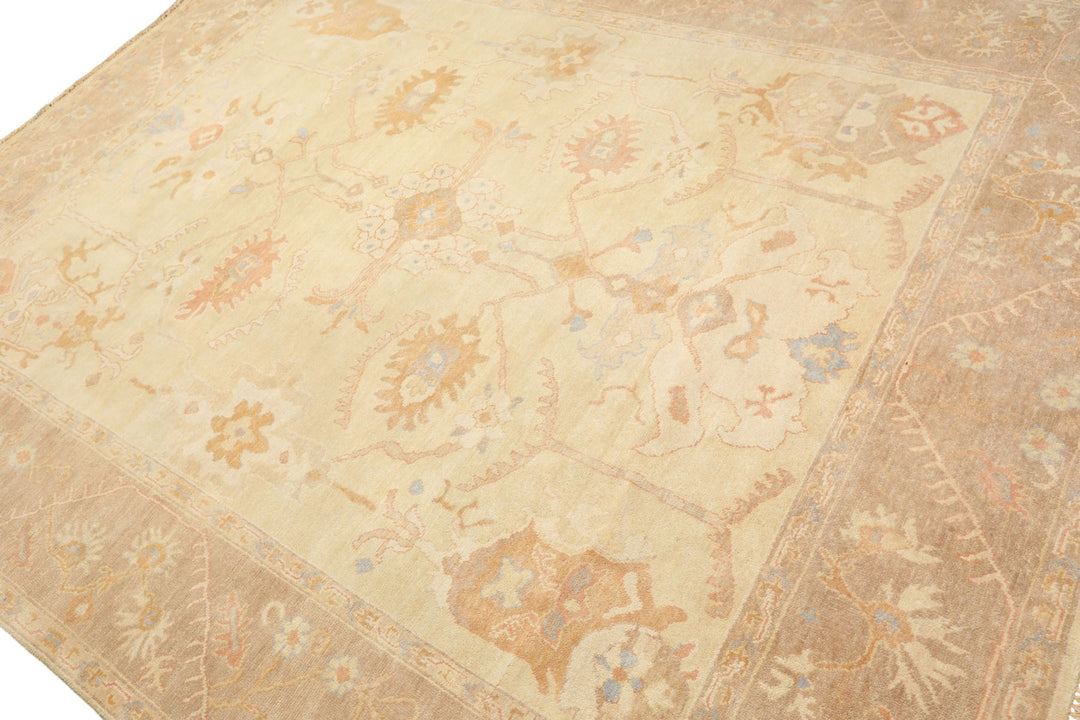 8x10 Ivory, Beige, Taupe Color Hand Knotted Oushak Wool Transitional Oriental Rug