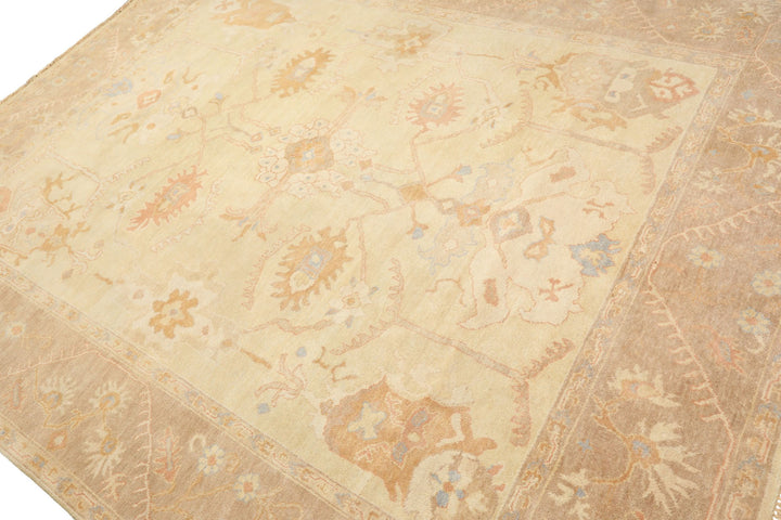 8x10 Ivory, Beige, Taupe Color Hand Knotted Oushak Wool Transitional Oriental Rug