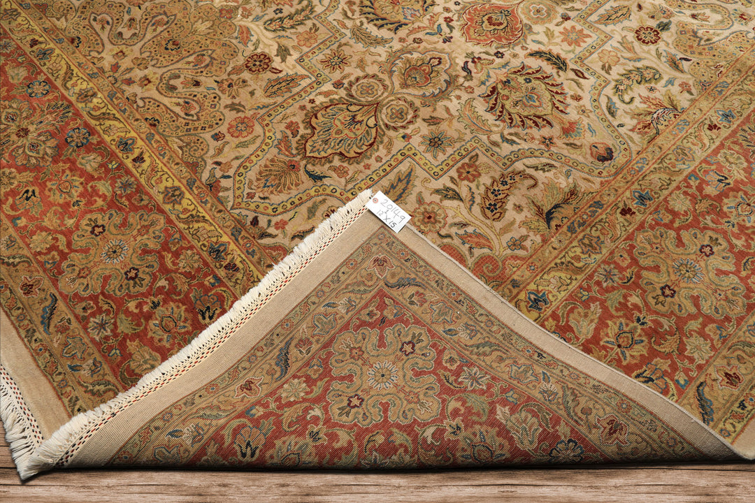 12x15 Beige, Burnt Orange, Lime Color Hand Knotted Agra Wool Traditional Oriental Rug