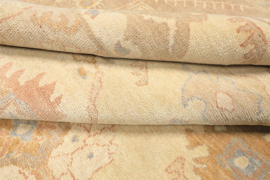 8x10 Ivory, Beige, Taupe Color Hand Knotted Oushak Wool Transitional Oriental Rug