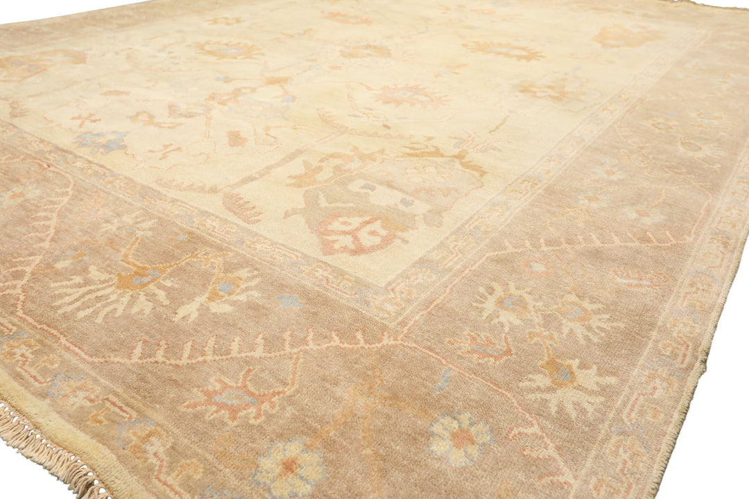 8x10 Ivory, Beige, Taupe Color Hand Knotted Oushak Wool Transitional Oriental Rug