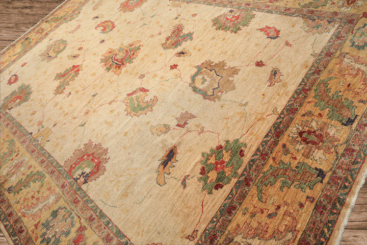 9x12 Beige, Gold, Aqua Color Hand Knotted Oushak Wool Arts & Crafts Oriental Rug